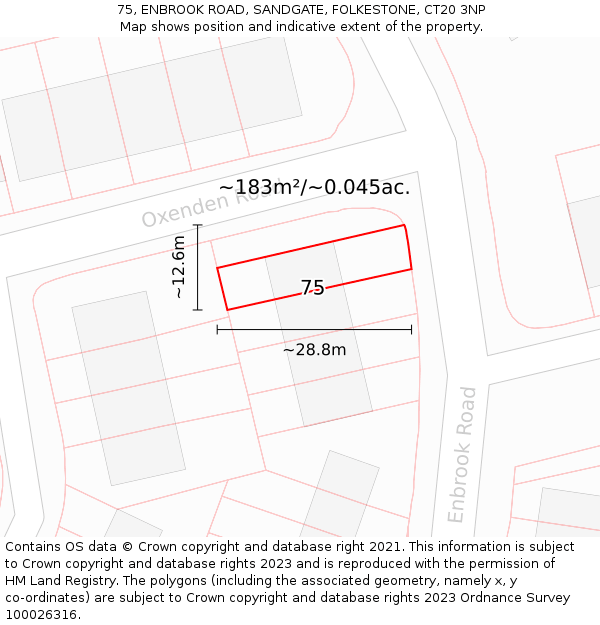 75, ENBROOK ROAD, SANDGATE, FOLKESTONE, CT20 3NP: Plot and title map