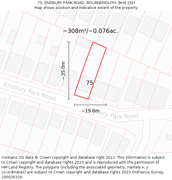 75, ENSBURY PARK ROAD, BOURNEMOUTH, BH9 2SH: Plot and title map