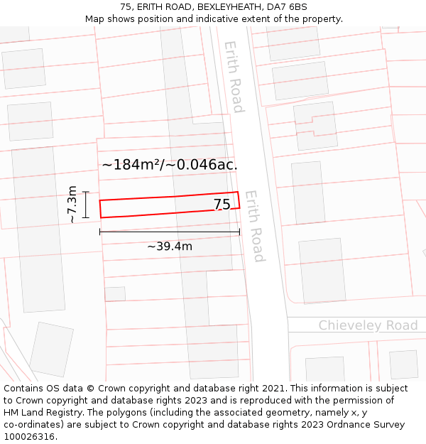 75, ERITH ROAD, BEXLEYHEATH, DA7 6BS: Plot and title map