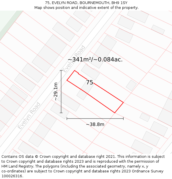 75, EVELYN ROAD, BOURNEMOUTH, BH9 1SY: Plot and title map
