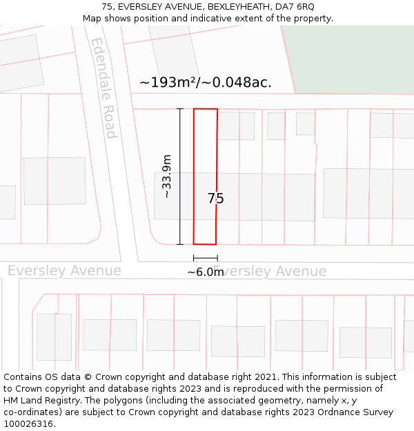 75, EVERSLEY AVENUE, BEXLEYHEATH, DA7 6RQ: Plot and title map