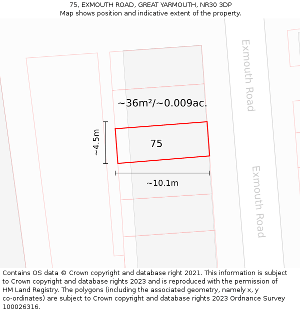 75, EXMOUTH ROAD, GREAT YARMOUTH, NR30 3DP: Plot and title map