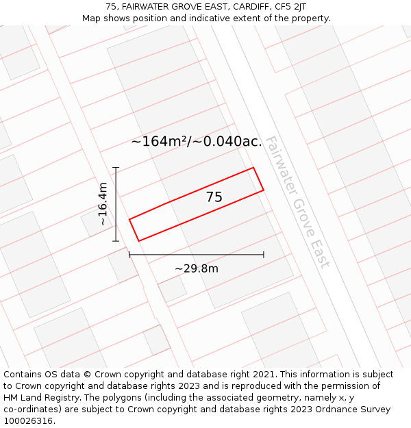 75, FAIRWATER GROVE EAST, CARDIFF, CF5 2JT: Plot and title map
