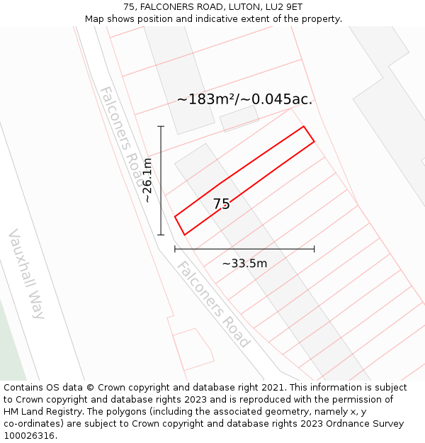 75, FALCONERS ROAD, LUTON, LU2 9ET: Plot and title map