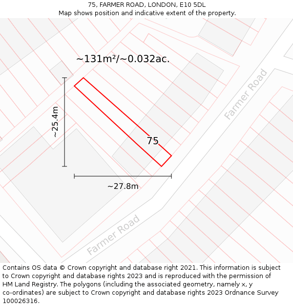 75, FARMER ROAD, LONDON, E10 5DL: Plot and title map