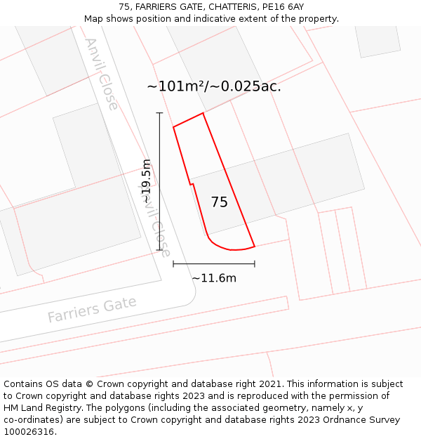75, FARRIERS GATE, CHATTERIS, PE16 6AY: Plot and title map