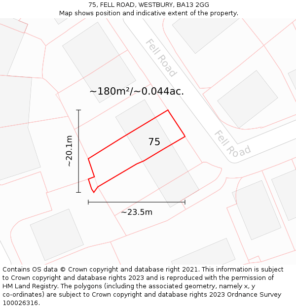 75, FELL ROAD, WESTBURY, BA13 2GG: Plot and title map