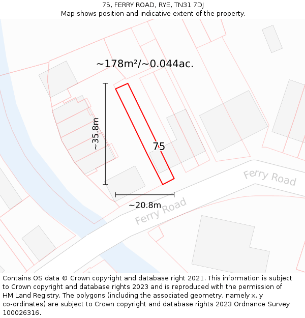 75, FERRY ROAD, RYE, TN31 7DJ: Plot and title map