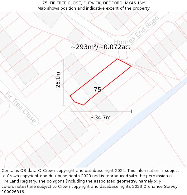 75, FIR TREE CLOSE, FLITWICK, BEDFORD, MK45 1NY: Plot and title map