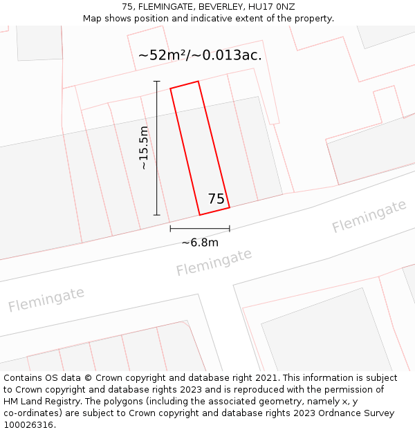 75, FLEMINGATE, BEVERLEY, HU17 0NZ: Plot and title map