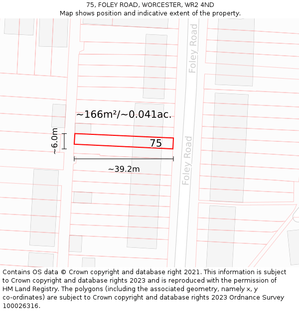 75, FOLEY ROAD, WORCESTER, WR2 4ND: Plot and title map