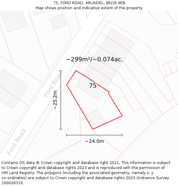 75, FORD ROAD, ARUNDEL, BN18 9EB: Plot and title map