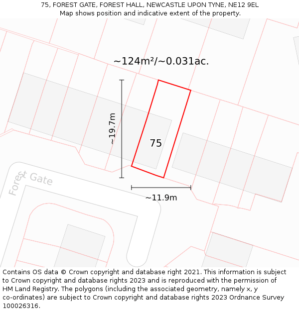 75, FOREST GATE, FOREST HALL, NEWCASTLE UPON TYNE, NE12 9EL: Plot and title map