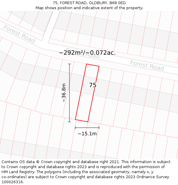 75, FOREST ROAD, OLDBURY, B68 0ED: Plot and title map