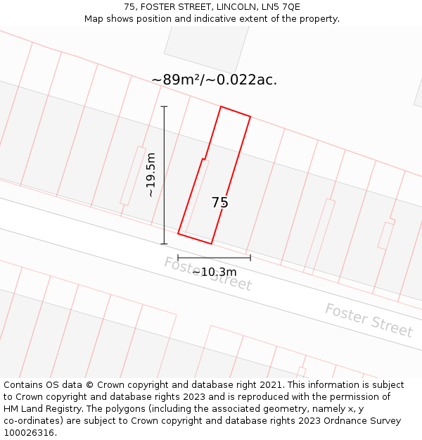 75, FOSTER STREET, LINCOLN, LN5 7QE: Plot and title map