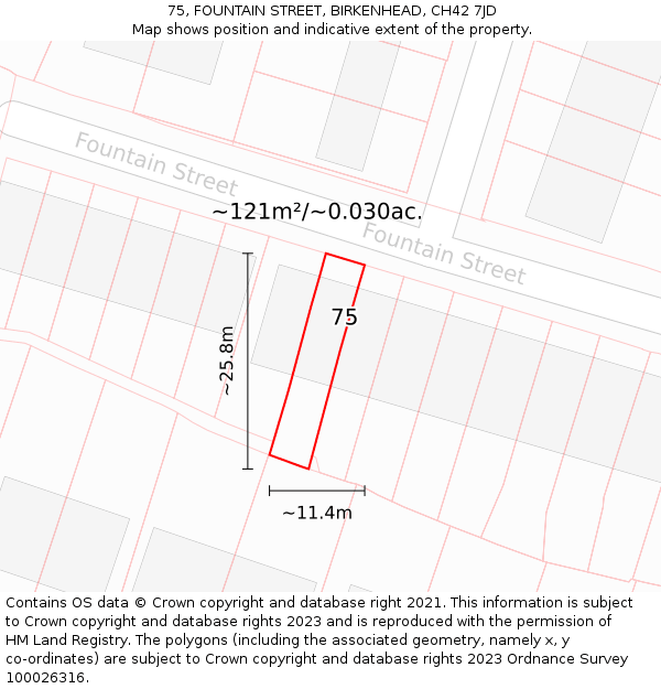 75, FOUNTAIN STREET, BIRKENHEAD, CH42 7JD: Plot and title map