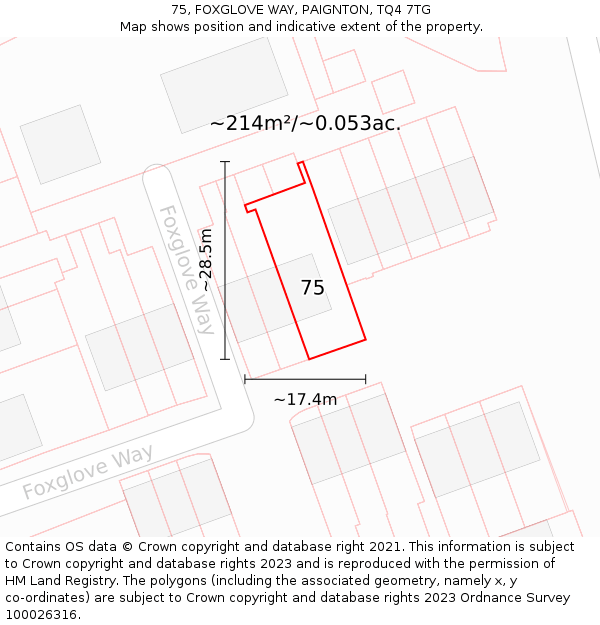 75, FOXGLOVE WAY, PAIGNTON, TQ4 7TG: Plot and title map