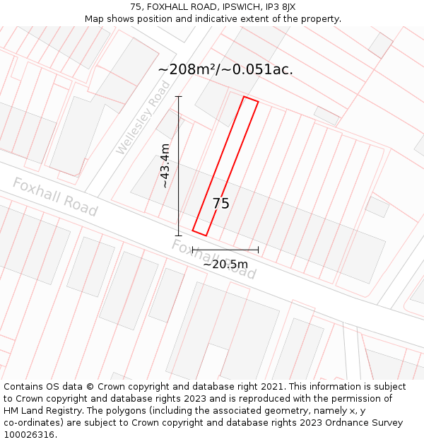 75, FOXHALL ROAD, IPSWICH, IP3 8JX: Plot and title map