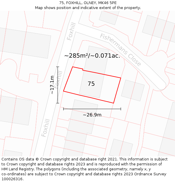 75, FOXHILL, OLNEY, MK46 5PE: Plot and title map