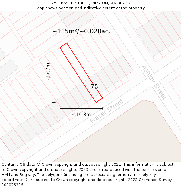 75, FRASER STREET, BILSTON, WV14 7PD: Plot and title map
