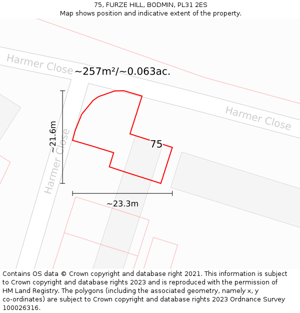75, FURZE HILL, BODMIN, PL31 2ES: Plot and title map