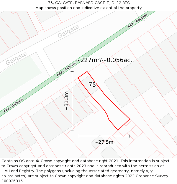 75, GALGATE, BARNARD CASTLE, DL12 8ES: Plot and title map