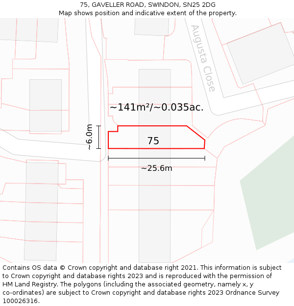 75, GAVELLER ROAD, SWINDON, SN25 2DG: Plot and title map