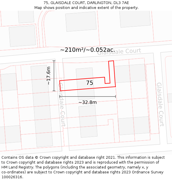 75, GLAISDALE COURT, DARLINGTON, DL3 7AE: Plot and title map