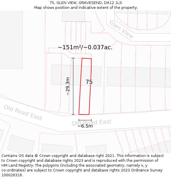 75, GLEN VIEW, GRAVESEND, DA12 1LS: Plot and title map