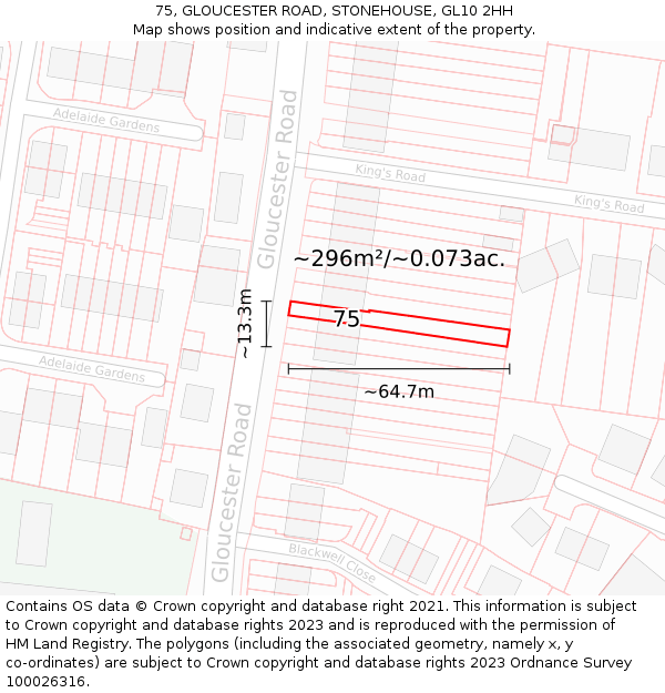 75, GLOUCESTER ROAD, STONEHOUSE, GL10 2HH: Plot and title map