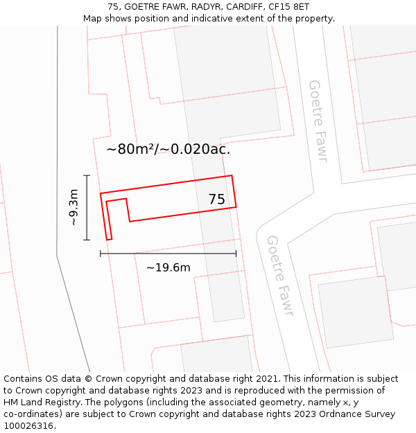 75, GOETRE FAWR, RADYR, CARDIFF, CF15 8ET: Plot and title map