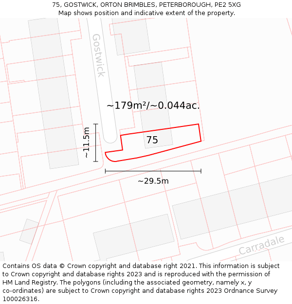 75, GOSTWICK, ORTON BRIMBLES, PETERBOROUGH, PE2 5XG: Plot and title map