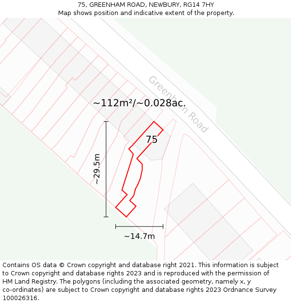75, GREENHAM ROAD, NEWBURY, RG14 7HY: Plot and title map