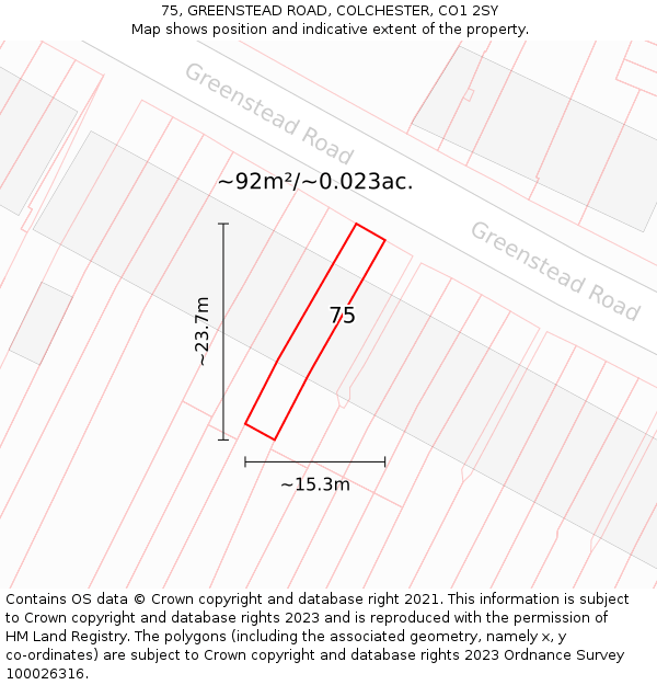 75, GREENSTEAD ROAD, COLCHESTER, CO1 2SY: Plot and title map