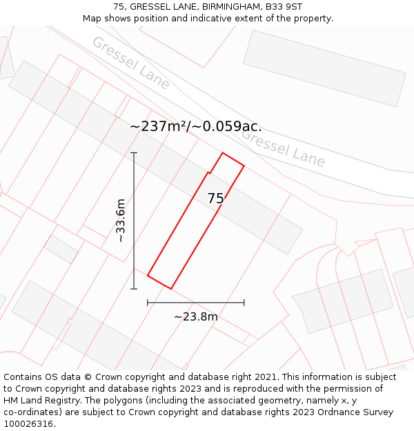 75, GRESSEL LANE, BIRMINGHAM, B33 9ST: Plot and title map