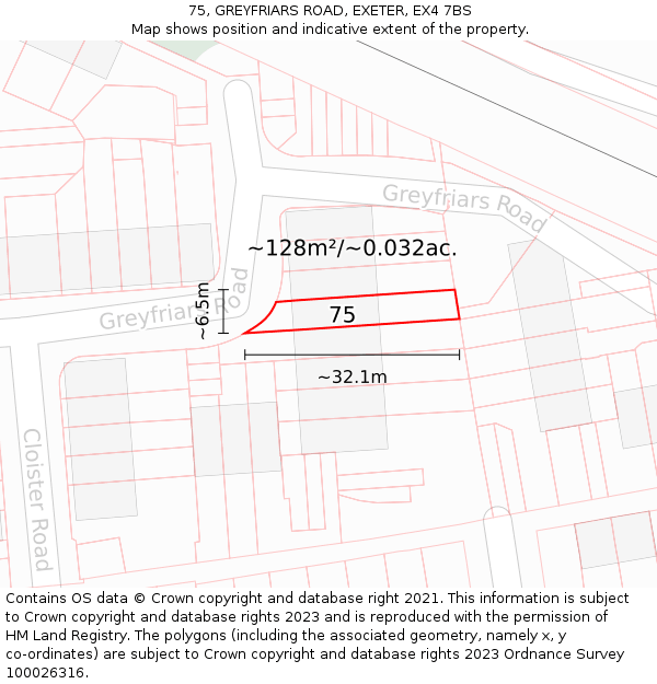 75, GREYFRIARS ROAD, EXETER, EX4 7BS: Plot and title map