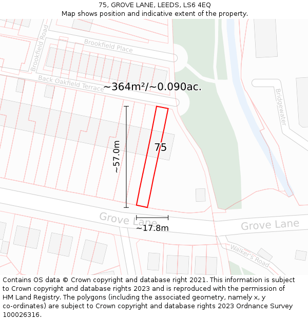 75, GROVE LANE, LEEDS, LS6 4EQ: Plot and title map