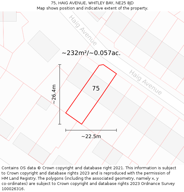 75, HAIG AVENUE, WHITLEY BAY, NE25 8JD: Plot and title map