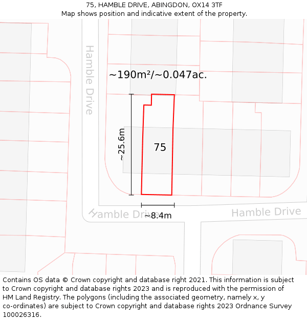 75, HAMBLE DRIVE, ABINGDON, OX14 3TF: Plot and title map
