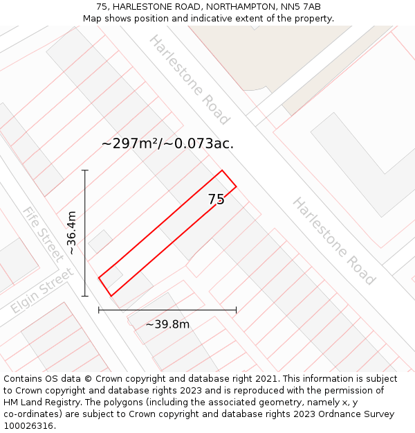 75, HARLESTONE ROAD, NORTHAMPTON, NN5 7AB: Plot and title map