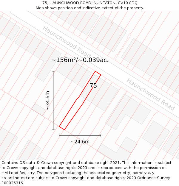 75, HAUNCHWOOD ROAD, NUNEATON, CV10 8DQ: Plot and title map