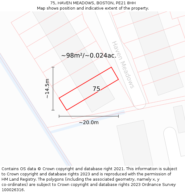 75, HAVEN MEADOWS, BOSTON, PE21 8HH: Plot and title map