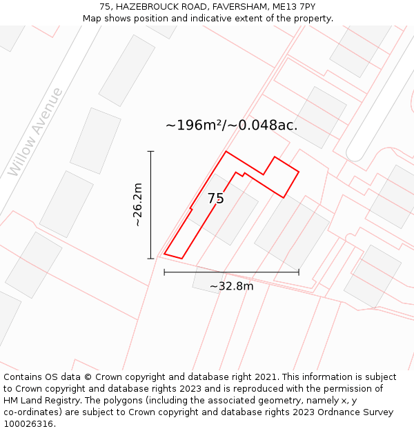 75, HAZEBROUCK ROAD, FAVERSHAM, ME13 7PY: Plot and title map