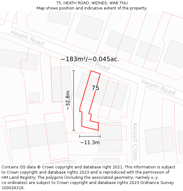 75, HEATH ROAD, WIDNES, WA8 7NU: Plot and title map