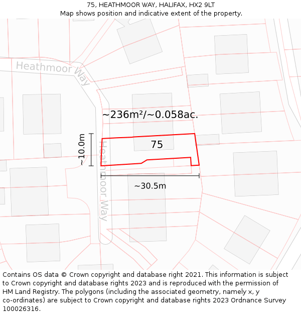 75, HEATHMOOR WAY, HALIFAX, HX2 9LT: Plot and title map