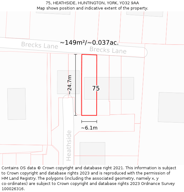 75, HEATHSIDE, HUNTINGTON, YORK, YO32 9AA: Plot and title map