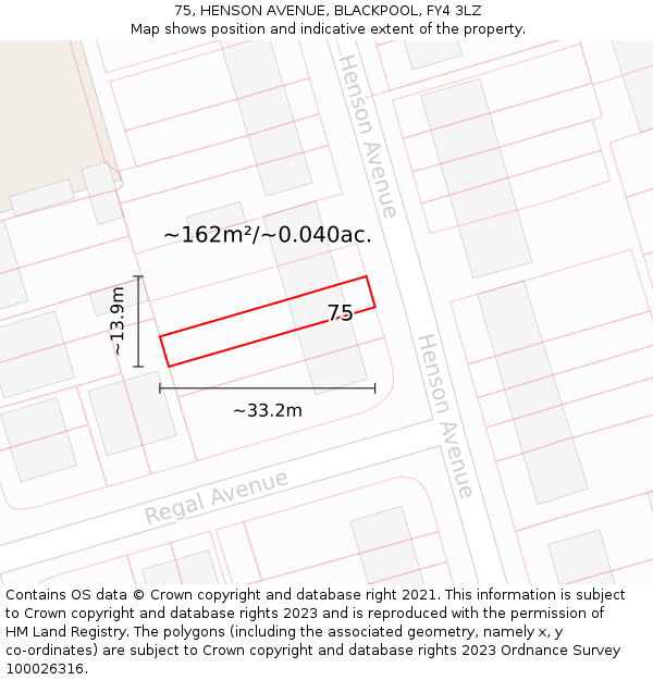 75, HENSON AVENUE, BLACKPOOL, FY4 3LZ: Plot and title map