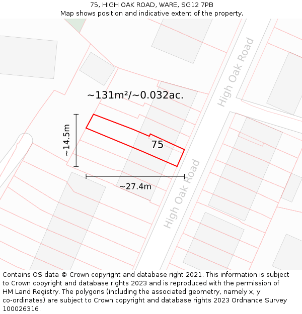 75, HIGH OAK ROAD, WARE, SG12 7PB: Plot and title map