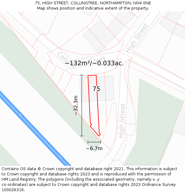 75, HIGH STREET, COLLINGTREE, NORTHAMPTON, NN4 0NE: Plot and title map