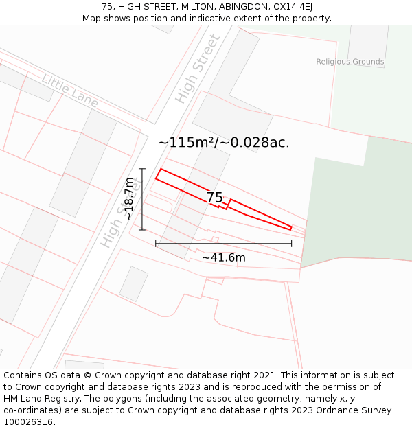 75, HIGH STREET, MILTON, ABINGDON, OX14 4EJ: Plot and title map
